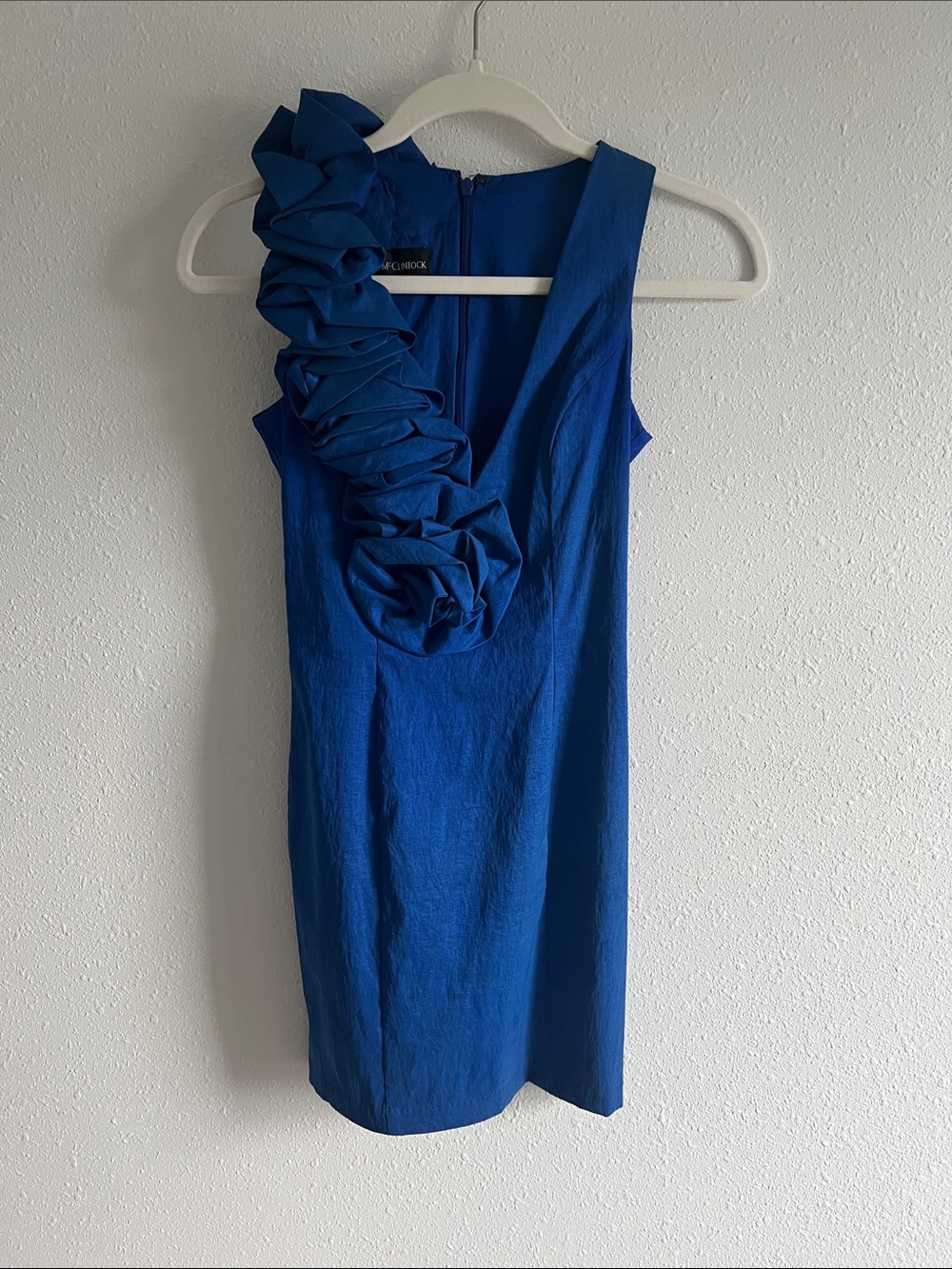 Jessica McClintock Cobalt Blue One-Shoulder Ruffle Dress